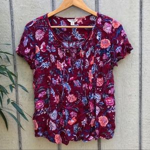 Lucky Brand lace up peasant blouse top floral